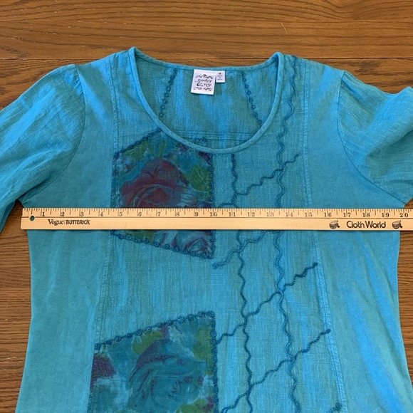 Parsley & Sage Sz M Blue Floral Embroidered Bell Sleeve Art To Wear Lagenlook - Picture 8 of 10